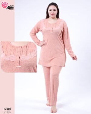 Rose Miss Pyjama tunique dentelle – Réf 17208 – Pêche
