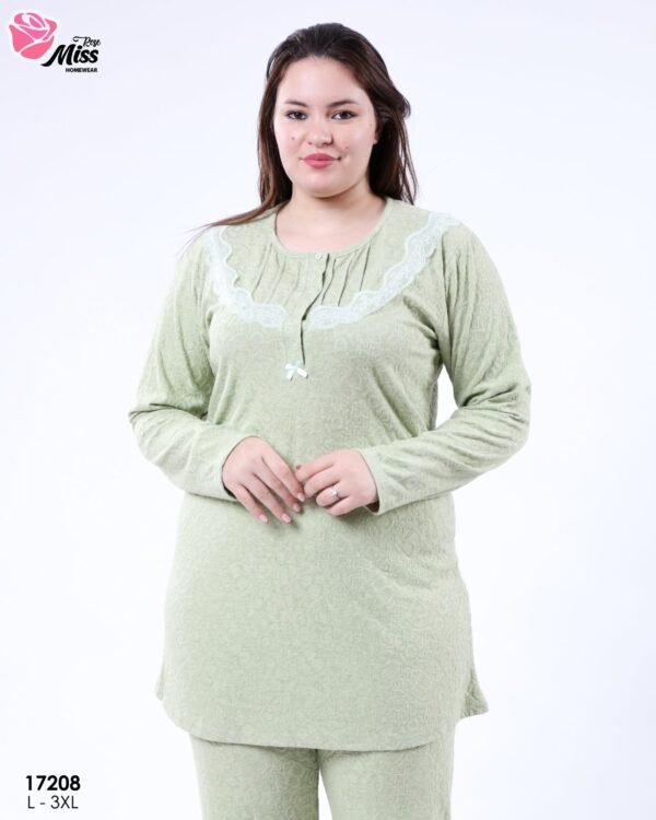 Rose Miss Pyjama tunique dentelle – Réf 17208 – Vert sauge