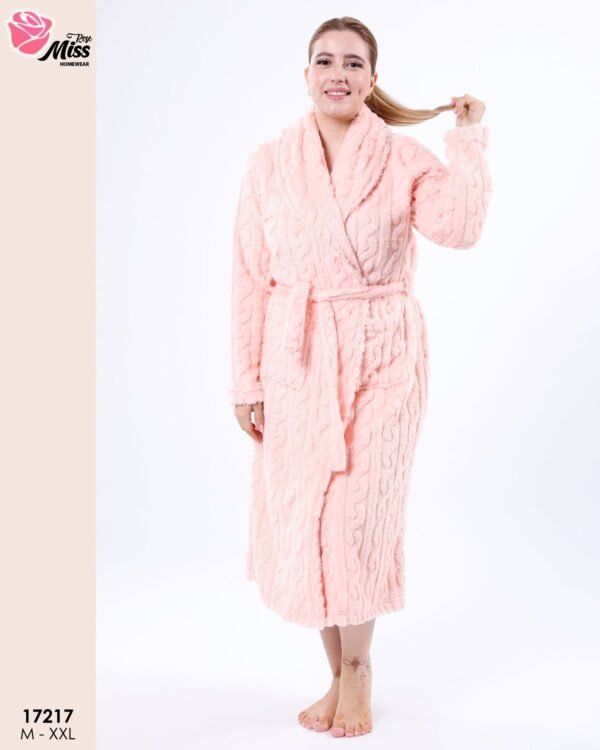 Rose Miss Robe de chambre polaire longue – Réf 17217 – Pêche