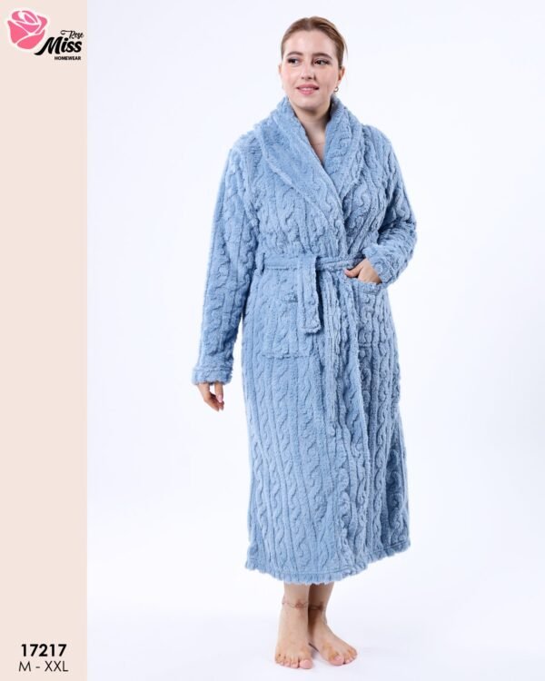 Rose Miss Robe de chambre polaire longue – Réf 17217 – Bleu jean