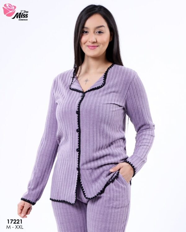 Rose Miss Pyjama boutonné côtelé – Réf 17221 – Lilas