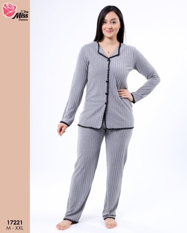 Rose Miss Pyjama boutonné côtelé – Réf 17221 – Gris