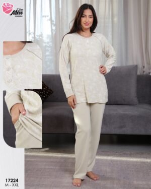 Rose Miss Pyjama tunique imprimé – Réf 17224 – Beige