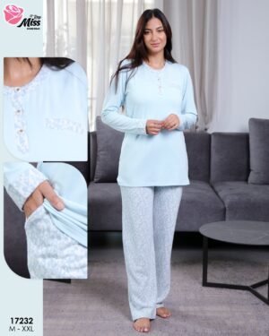 Rose Miss Pyjama imprimé – Réf 17232 – Bleu ciel