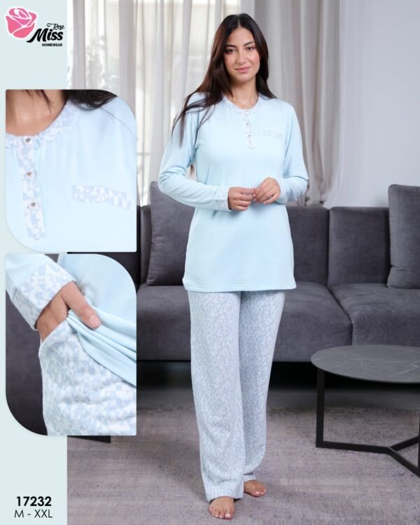 Rose Miss Pyjama imprimé – Réf 17232 – Bleu ciel