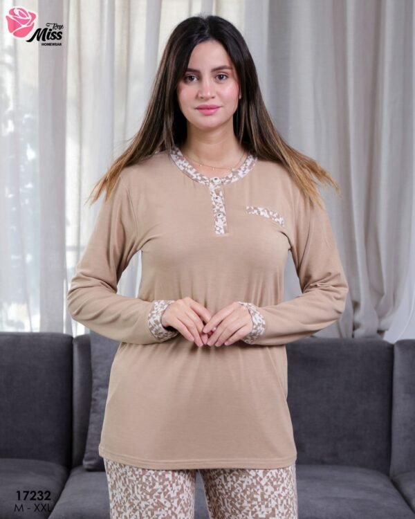 Rose Miss Pyjama imprimé – Réf 17232 – Camel