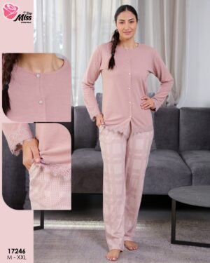 Rose Miss Pyjama boutonné dentelle – Réf 17246 – Vieux rose