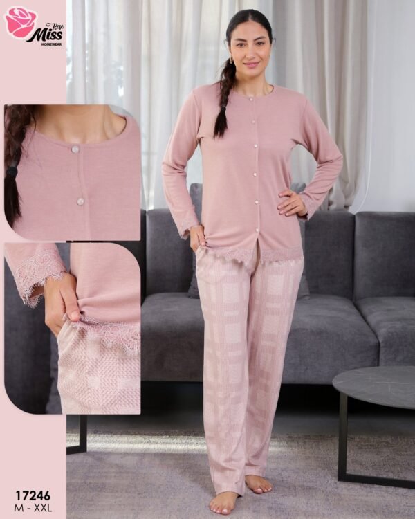 Rose Miss Pyjama boutonné dentelle – Réf 17246 – Vieux rose