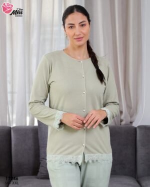 Rose Miss Pyjama boutonné dentelle – Réf 17246 – Vert sauge