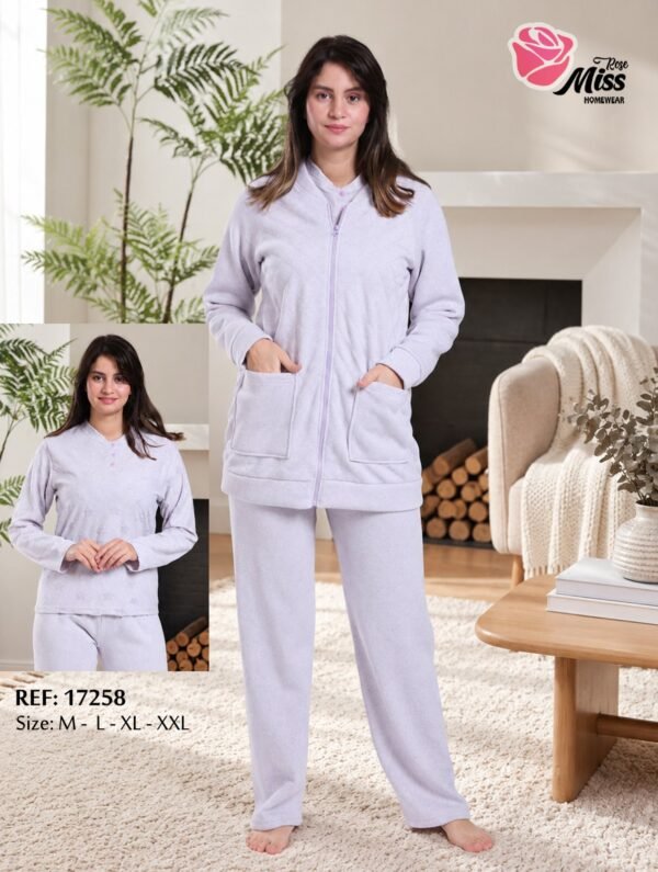Rose Miss Pyjama 3 pièces polaire avec veste – Réf 17258 – Lilas