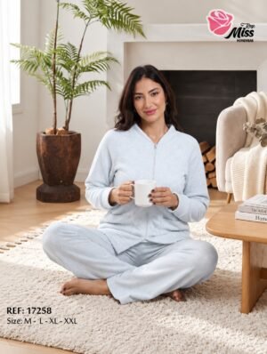 Rose Miss Pyjama 3 pièces polaire avec veste – Réf 17258 – Bleu ciel
