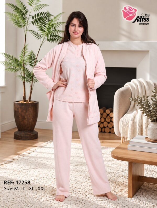 Rose Miss Pyjama 3 pièces polaire avec veste – Réf 17258 – Rose pâle