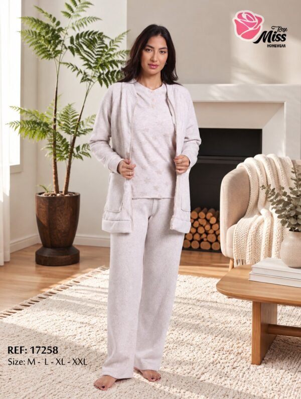 Rose Miss Pyjama 3 pièces polaire avec veste – Réf 17258 – Beige