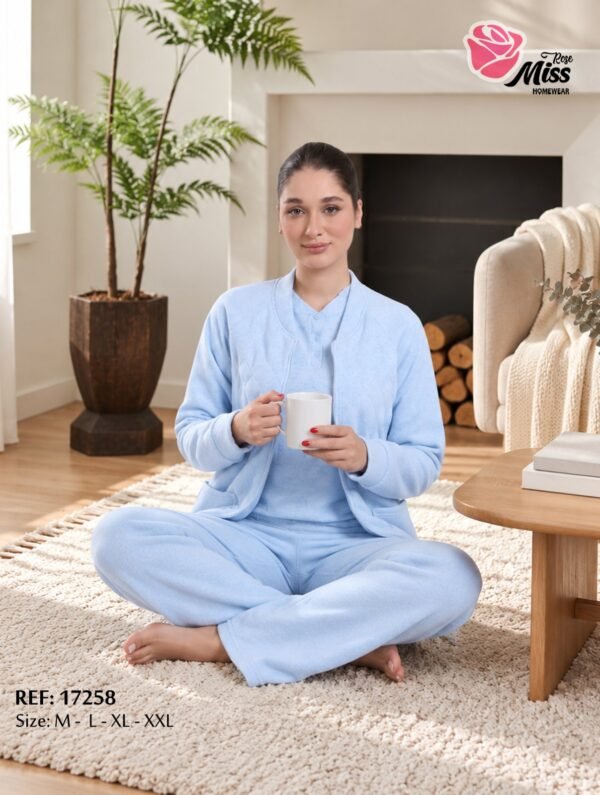 Rose Miss Pyjama 3 pièces polaire avec veste – Réf 17258 – Bleu