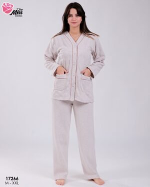 Rose Miss Pyjama polaire boutonné – Réf 17266 – Beige