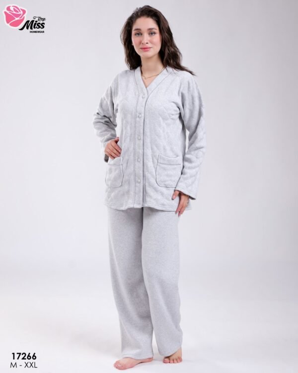 Rose Miss Pyjama polaire boutonné – Réf 17266 – Gris clair