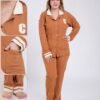 Rose Miss Pyjama boutonné côtelé – Réf 17278 – Camel