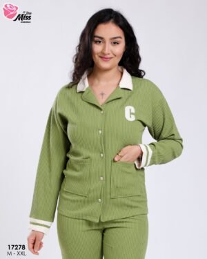 Rose Miss Pyjama boutonné côtelé – Réf 17278 – Vert anis