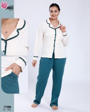 Rose Miss Pyjama chemise bicolore – Réf 17288 – Écru et pétrole