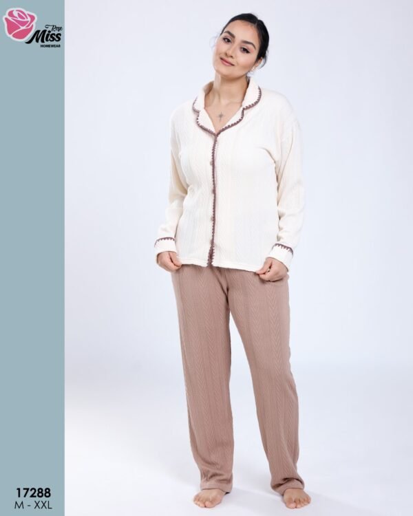 Rose Miss Pyjama chemise bicolore – Réf 17288 – Écru et taupe