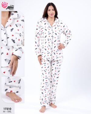 Rose Miss Pyjama polaire chemise imprimé – Réf 17310 – Écru gris