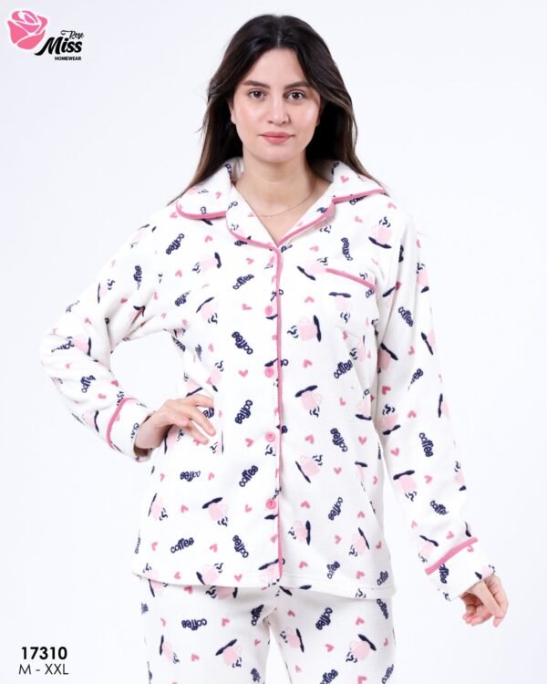 Rose Miss Pyjama polaire chemise imprimé – Réf 17310 – Écru rose Rose Miss Pyjama polaire chemise imprimé – Réf 17310 – Écru rose