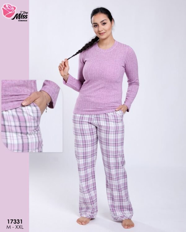 Rose Miss Pyjama pantalon à carreaux – Réf 17331 – Mauve