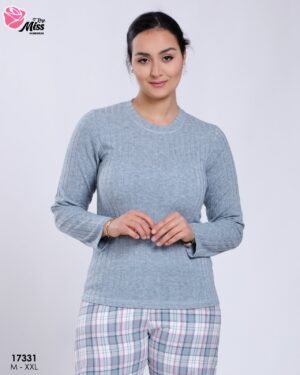 Rose Miss Pyjama pantalon à carreaux – Réf 17331 – Gris bleu