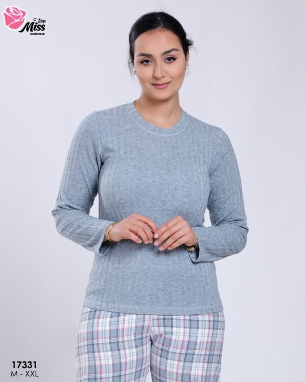 Rose Miss Pyjama pantalon à carreaux – Réf 17331 – Gris bleu