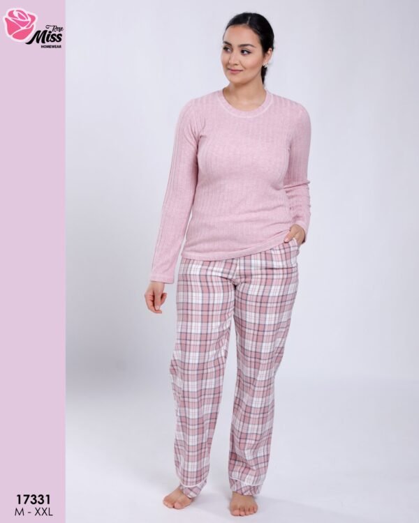 Rose Miss Pyjama pantalon à carreaux – Réf 17331 – Vieux rose