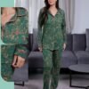 Rose Miss Pyjama chemise imprimé feuilles – Réf 17370 – Vert foncé