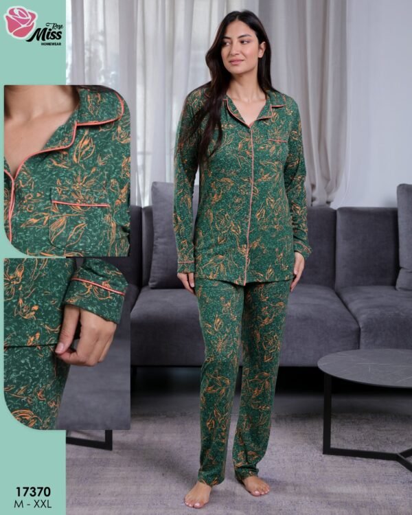Rose Miss Pyjama chemise imprimé feuilles – Réf 17370 – Vert foncé