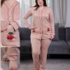 Rose Miss Pyjama boutonné jacquard cerises – Réf 17380 – Beige