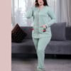 Rose Miss Pyjama boutonné jacquard cerises – Réf 17380 – Vert d'eau