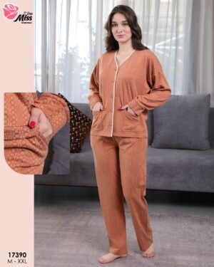 Rose Miss Pyjama boutonné jacquard – Réf 17390 – Rouille