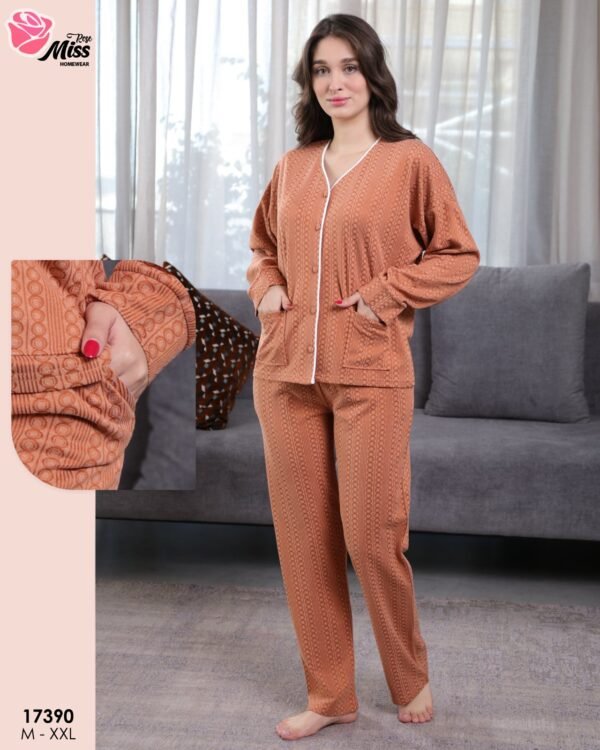 Rose Miss Pyjama boutonné jacquard – Réf 17390 – Rouille Rose Miss Pyjama boutonné jacquard – Réf 17390 – Rouille