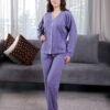 Rose Miss Pyjama boutonné jacquard – Réf 17390 – Violet Rose Miss Pyjama boutonné jacquard – Réf 17390 – Violet