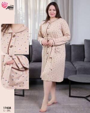 Rose Miss Robe de chambre matelassée fleurie – Réf 17438 – Beige