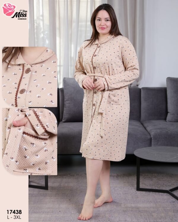 Rose Miss Robe de chambre matelassée fleurie – Réf 17438 – Beige