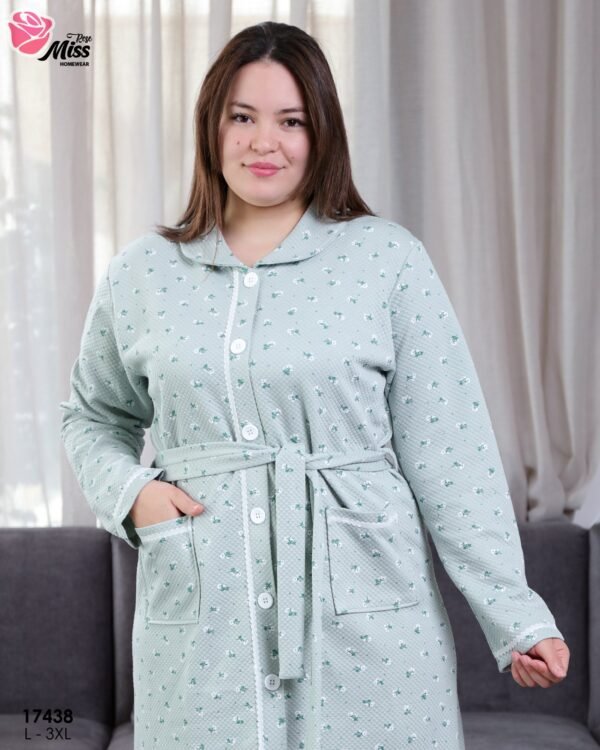 Rose Miss Robe de chambre matelassée fleurie – Réf 17438 – Vert d'eau