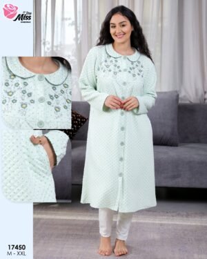 Rose Miss Robe de chambre matelassée brodée – Réf 17450 – Vert d'eau
