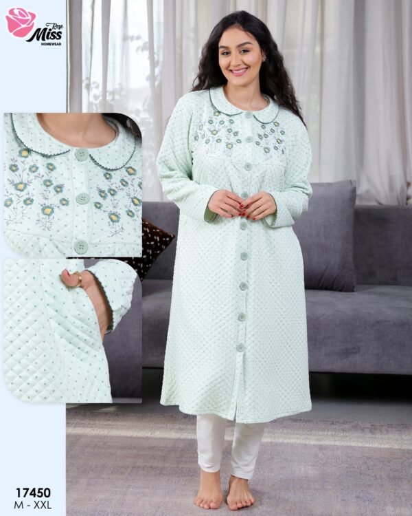 Rose Miss Robe de chambre matelassée brodée – Réf 17450 – Vert d'eau