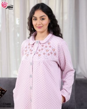 Rose Miss Robe de chambre matelassée brodée – Réf 17450 – Rose