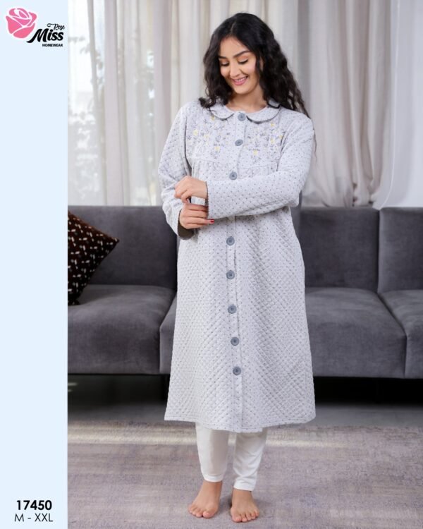 Rose Miss Robe de chambre matelassée brodée – Réf 17450 – Gris