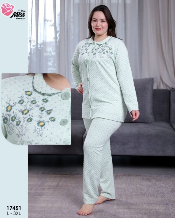 Rose Miss Pyjama matelassé brodé – Réf 17451 – Vert d'eau
