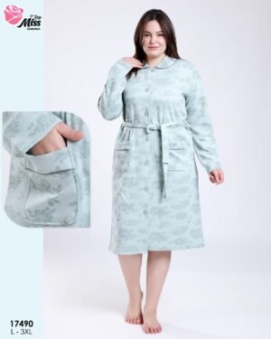 Rose Miss Robe de chambre boutonnée jacquard – Réf 17490 – Vert d'eau