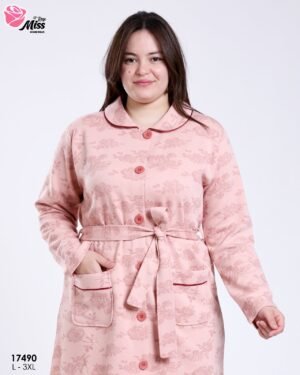 Rose Miss Robe de chambre boutonnée jacquard – Réf 17490 – Rose