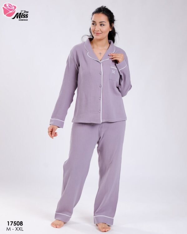 Rose Miss Pyjama chemise gaufré – Réf 17508 – Mauve