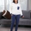 Rose Miss Pyjama polaire zippé bicolore – Réf 17513 – Écru et marine