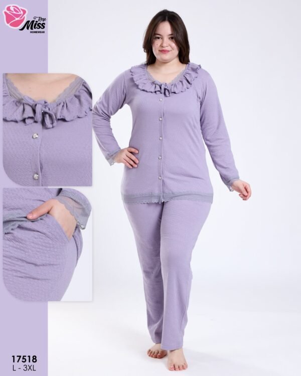 Rose Miss Pyjama boutonné dentelle – Réf 17518 – Lilas